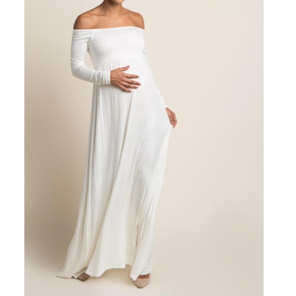 PINKBLUSH Ivory Off Shoulder Maternity Maxi Dress